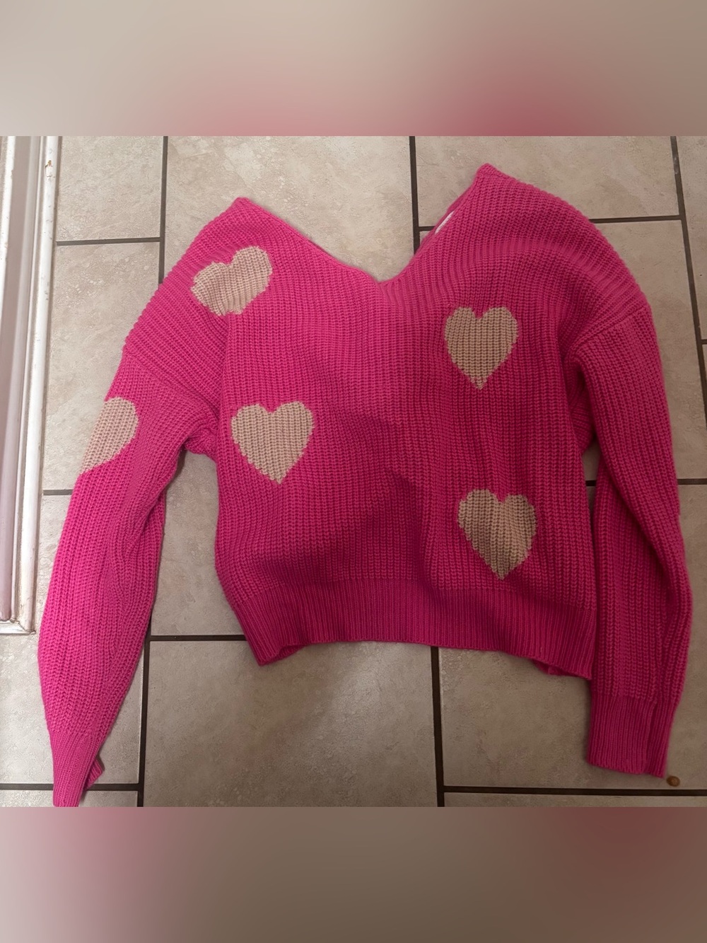 Hot Pink Off-the-Shoulder Heart Knit Sweater